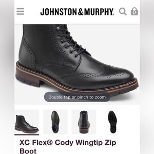 Johnston & Murphy Black CODY Wingtip Zip Boot